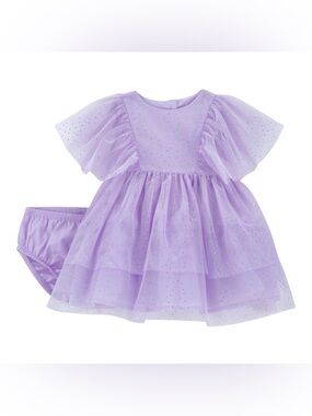 Carters  lavender Sparkling ruffle tulle layered 2 piece baby 12 mo dress NWT
